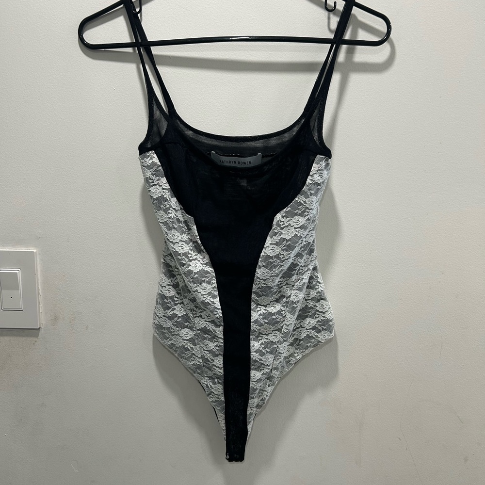 Kathryn Bowen Black and White Lace Bodysuit